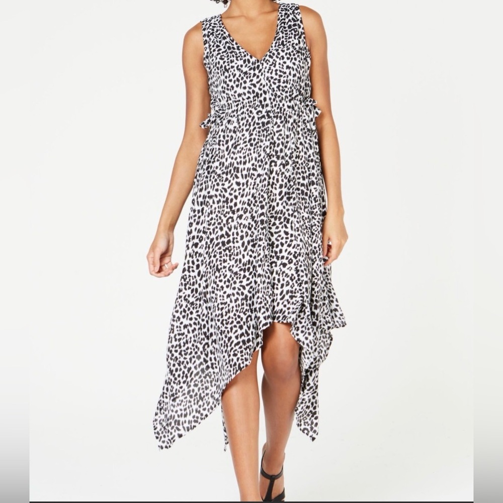 Thalia Sodi Handkerchief Asymmetrical Leopard Print Midi Dress Size Medium
